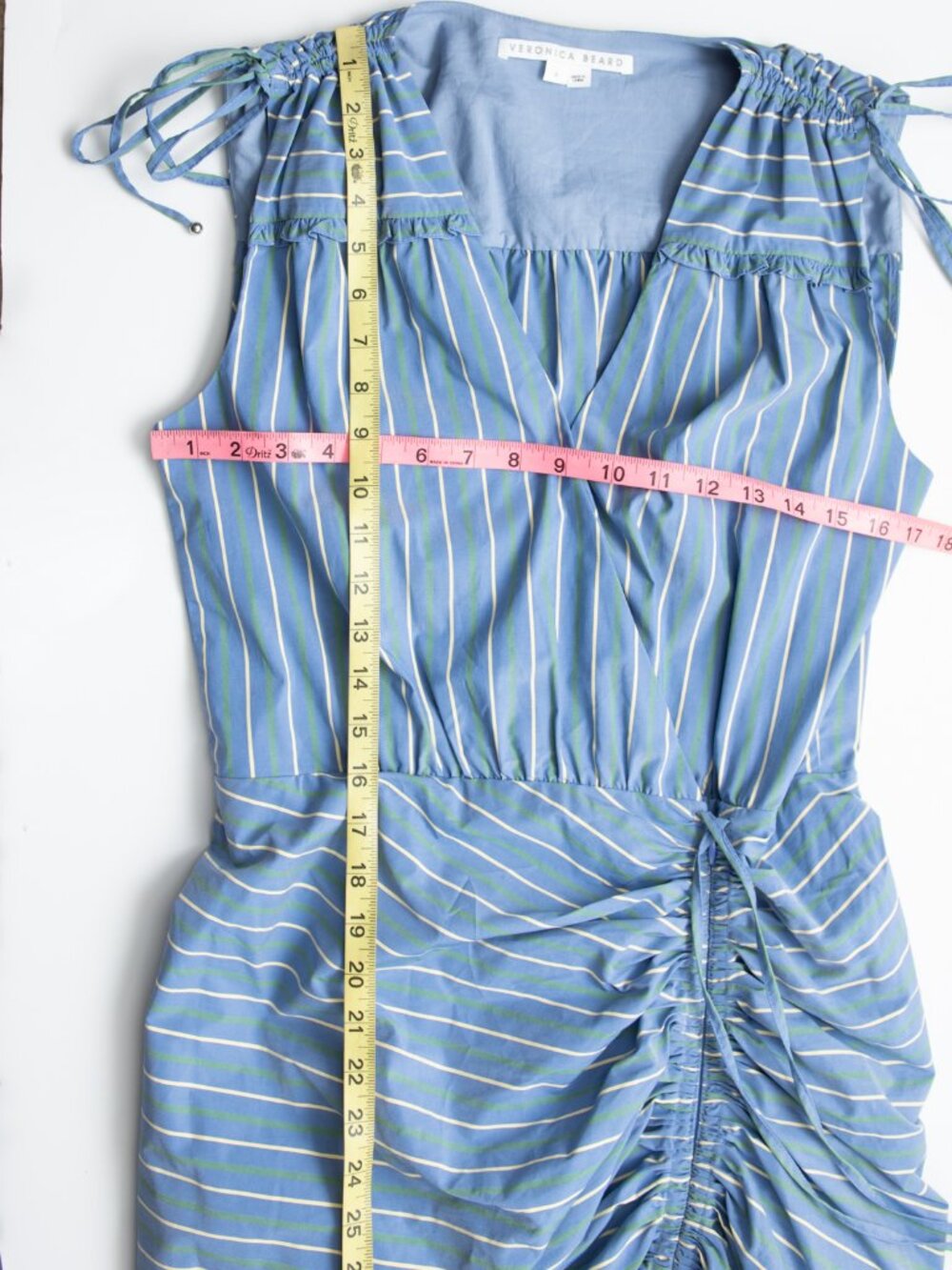 Veronica Beard Teagan Dress Striped Maxi Ruched Blue Kelly Green Size 8 - Picture 7 of 8
